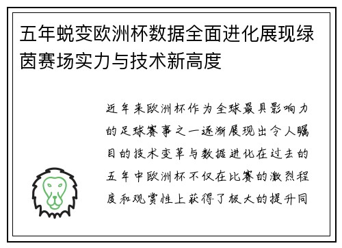 五年蜕变欧洲杯数据全面进化展现绿茵赛场实力与技术新高度